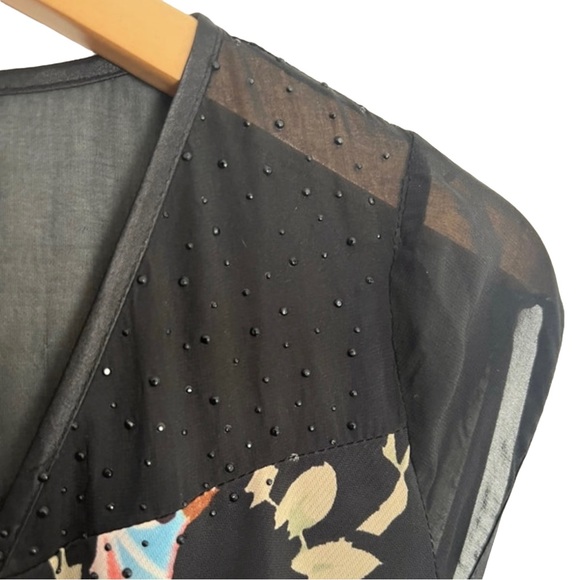 YIGE Size L Black + Floral Mesh/Bedazzled Short Sleeve Dress - Picture 3 of 6